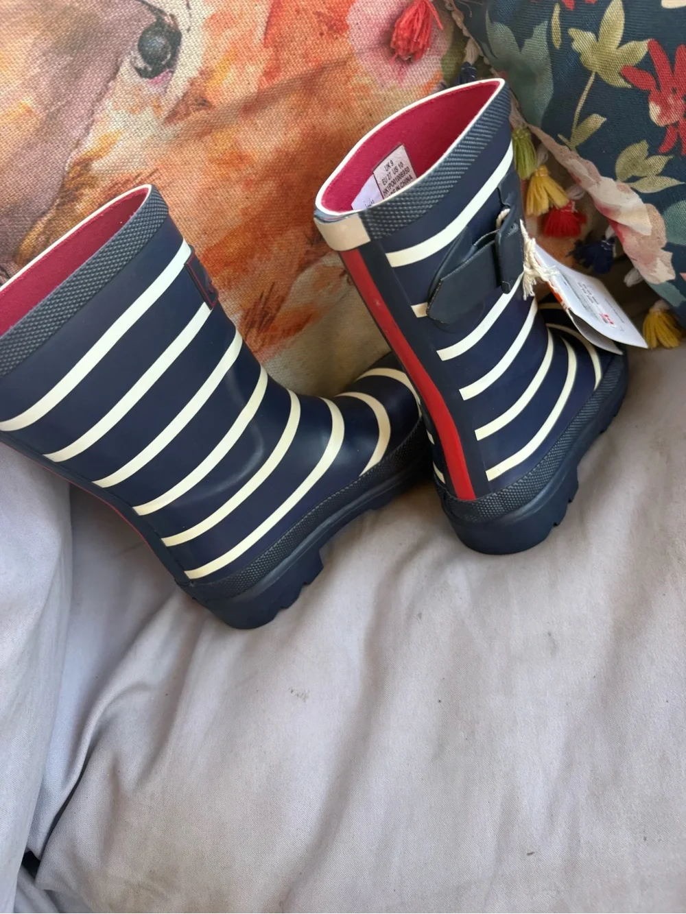 Joules Kids Navy and Cream Striped Rain Boots